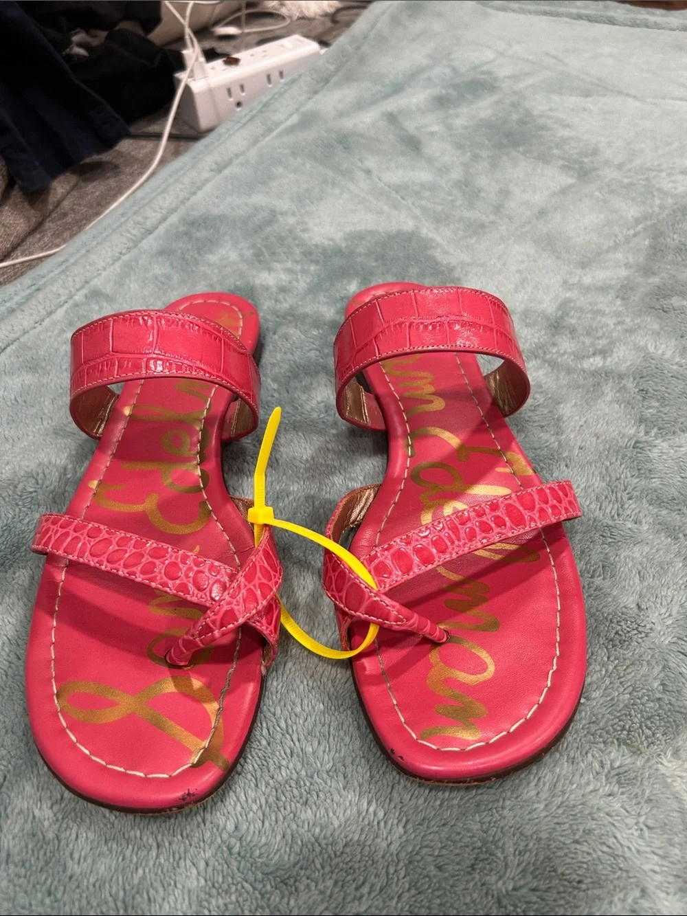 Sam Edelman Pink Croc-Embossed Slide Sandals - Picture 1 of 9